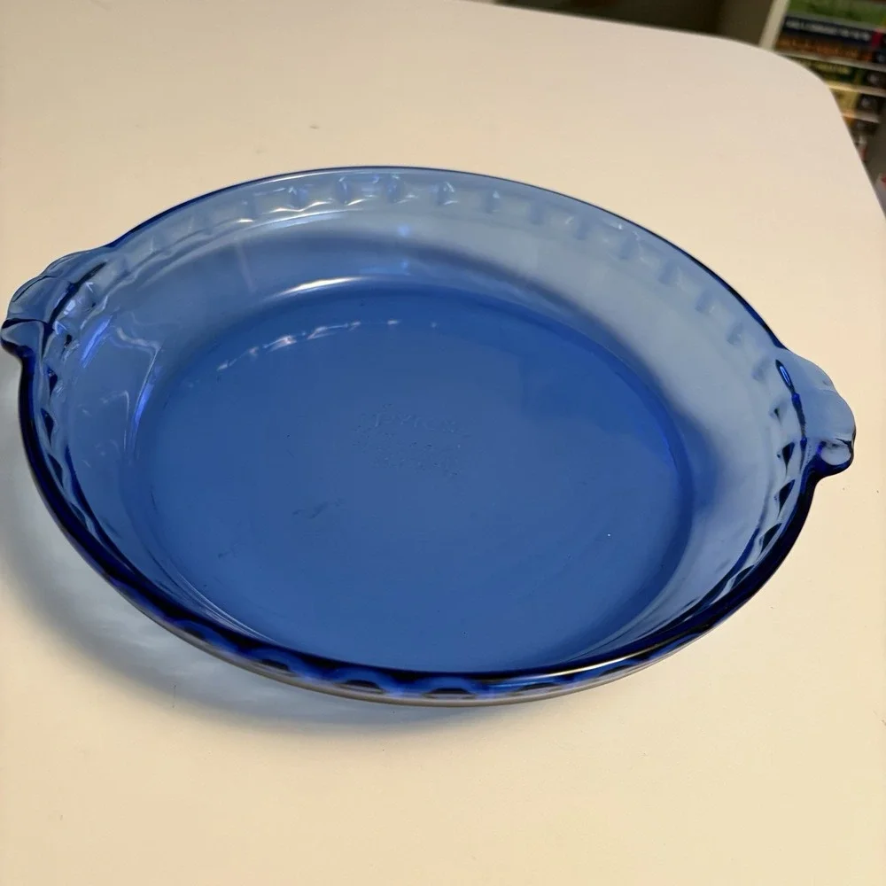 Vintage Pyrex Cobalt Blue Glass Fluted Pie Pan #229 Crimped Deep Dish Plate 9.5